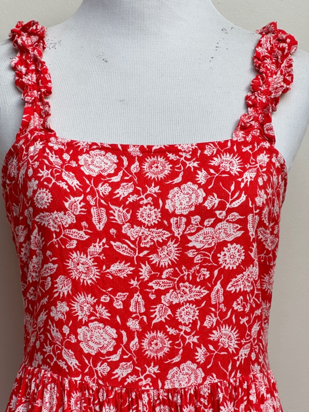 Universal Thread Floral Tiered Ruffle Strap Maxi Dress Red Size XS - Picture 2 of 9